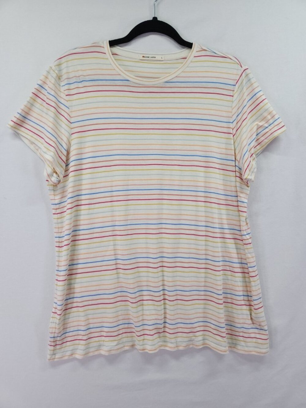 Marine Layer Womens Large Rainbow Striped Short Sleeve Crewneck T Shirt Tee Top
